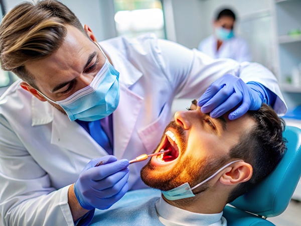 Male patient having his teeth checked